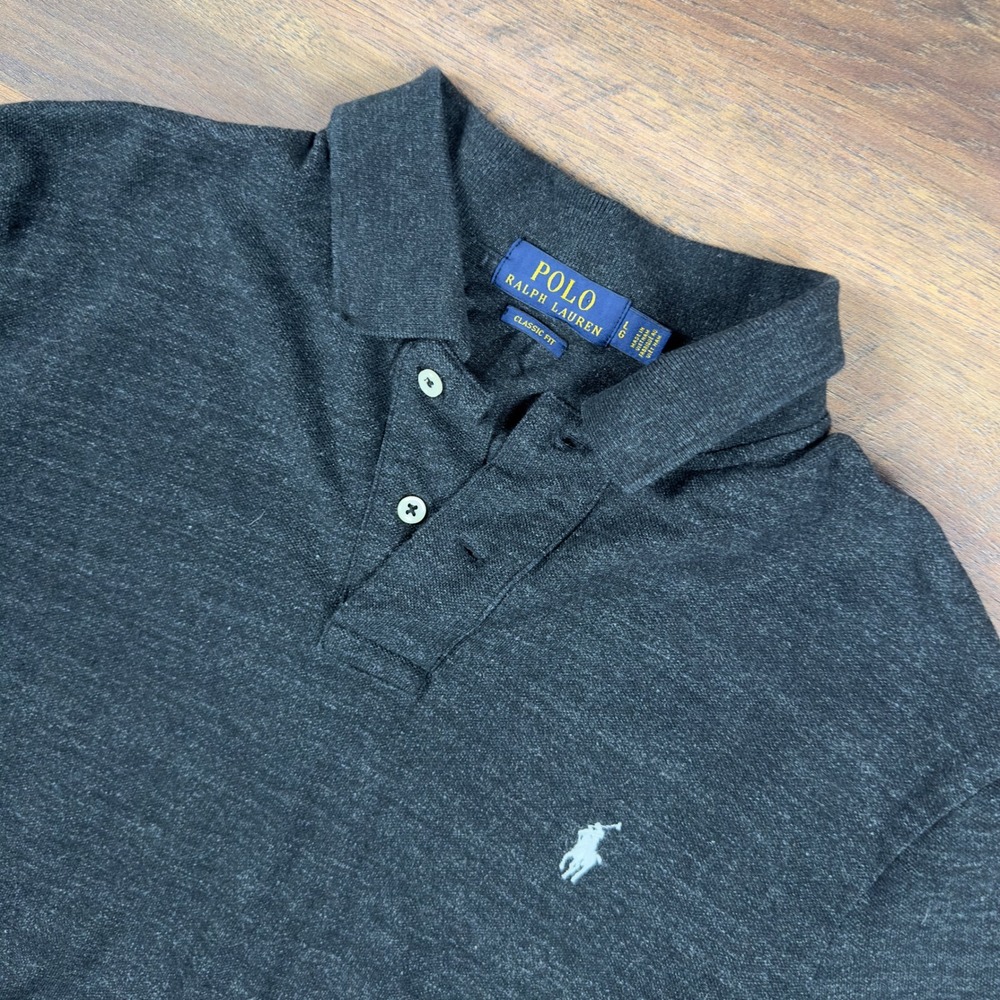 Polo Ralph Lauren Mens Classic Fit Polo Shirt Charcoal Grey Heathered Large
